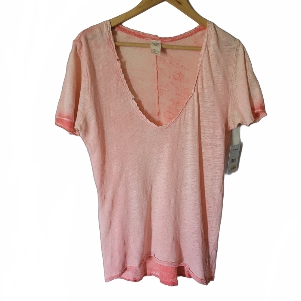 Free People Saturday Top Size S Oversized Raw Hem Coral Pink‎  NWOT